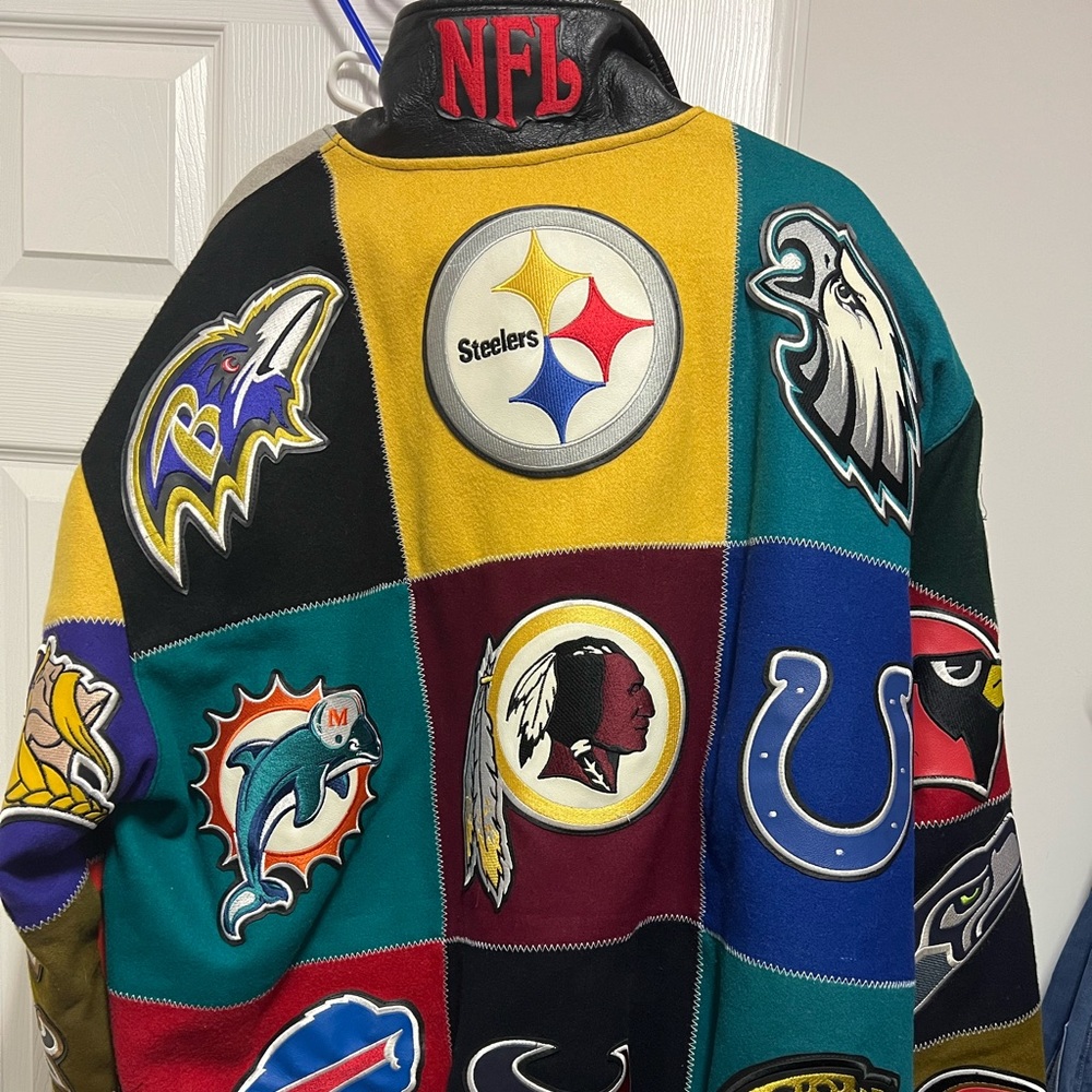Mens Reebok Jeff Hamilton Authentic NFL Team Wool and Leather Jacket 4XL Coat